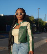 Load image into Gallery viewer, Ride With Me Motor Jacket(Green/Cream)