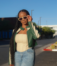 Load image into Gallery viewer, Ride With Me Motor Jacket(Green/Cream)