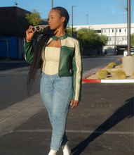 Load image into Gallery viewer, Ride With Me Motor Jacket(Green/Cream)