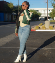 Load image into Gallery viewer, Ride With Me Motor Jacket(Green/Cream)