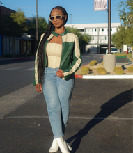 Load image into Gallery viewer, Ride With Me Motor Jacket(Green/Cream)