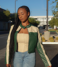 Load image into Gallery viewer, Ride With Me Motor Jacket(Green/Cream)