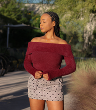 Load image into Gallery viewer, Merlot Muse Off Shoulder Fuzzy Sweater(Merlot)