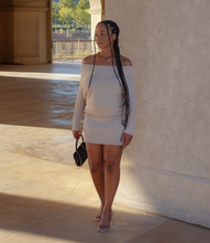 Load image into Gallery viewer, Off Shoulder Sweater Dress(Beige)