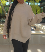Load image into Gallery viewer, Oversized Side Slit Ribbed Sweater(Beige)