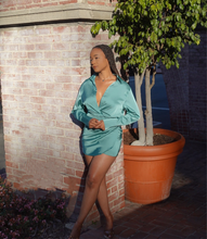 Load image into Gallery viewer, Eye Catcher Satin Dress(Deep Aqua Blue)