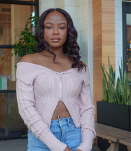 Load image into Gallery viewer, Comfy Classy Off Shoulder Cable Knit Sweater Top