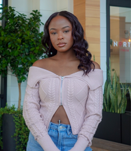 Load image into Gallery viewer, Comfy Classy Off Shoulder Cable Knit Sweater Top