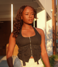 Load image into Gallery viewer, Denim Halter Top(Washed Black)