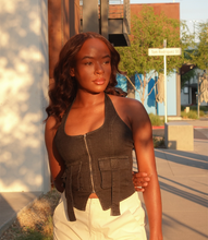 Load image into Gallery viewer, Denim Halter Top(Washed Black)