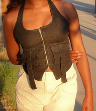 Load image into Gallery viewer, Denim Halter Top(Washed Black)