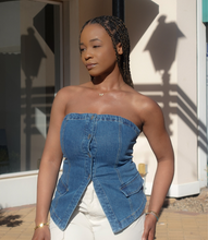 Load image into Gallery viewer, Strapless Denim Top(Dark Blue)