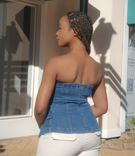 Load image into Gallery viewer, Strapless Denim Top(Dark Blue)