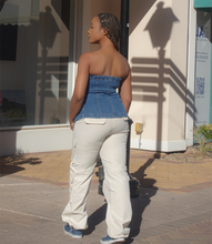 Load image into Gallery viewer, Strapless Denim Top(Dark Blue)