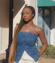 Load image into Gallery viewer, Strapless Denim Top(Dark Blue)