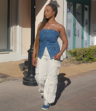 Load image into Gallery viewer, Strapless Denim Top(Dark Blue)