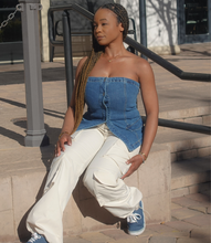 Load image into Gallery viewer, Strapless Denim Top(Dark Blue)
