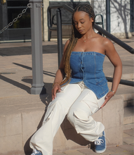 Load image into Gallery viewer, Strapless Denim Top(Dark Blue)