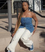 Load image into Gallery viewer, Strapless Denim Top(Dark Blue)