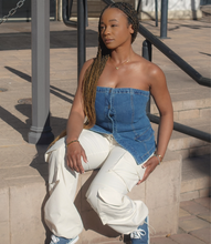 Load image into Gallery viewer, Strapless Denim Top(Dark Blue)