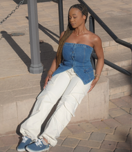 Load image into Gallery viewer, Strapless Denim Top(Dark Blue)