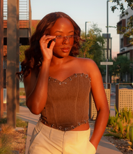 Load image into Gallery viewer, Just Pierced Denim Corset(Brown)