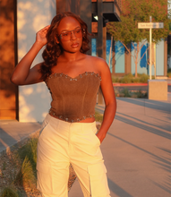 Load image into Gallery viewer, Just Pierced Denim Corset(Brown)