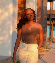 Load image into Gallery viewer, Just Pierced Denim Corset(Brown)