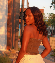 Load image into Gallery viewer, Just Pierced Denim Corset(Brown)