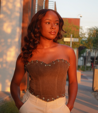 Load image into Gallery viewer, Just Pierced Denim Corset(Brown)