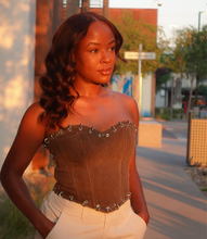 Load image into Gallery viewer, Just Pierced Denim Corset(Brown)