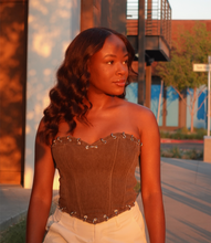 Load image into Gallery viewer, Just Pierced Denim Corset(Brown)