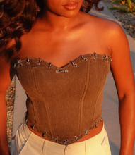 Load image into Gallery viewer, Just Pierced Denim Corset(Brown)
