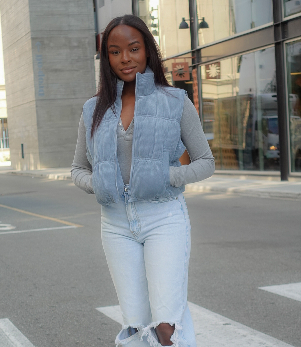 Corduroy puffer vest sales