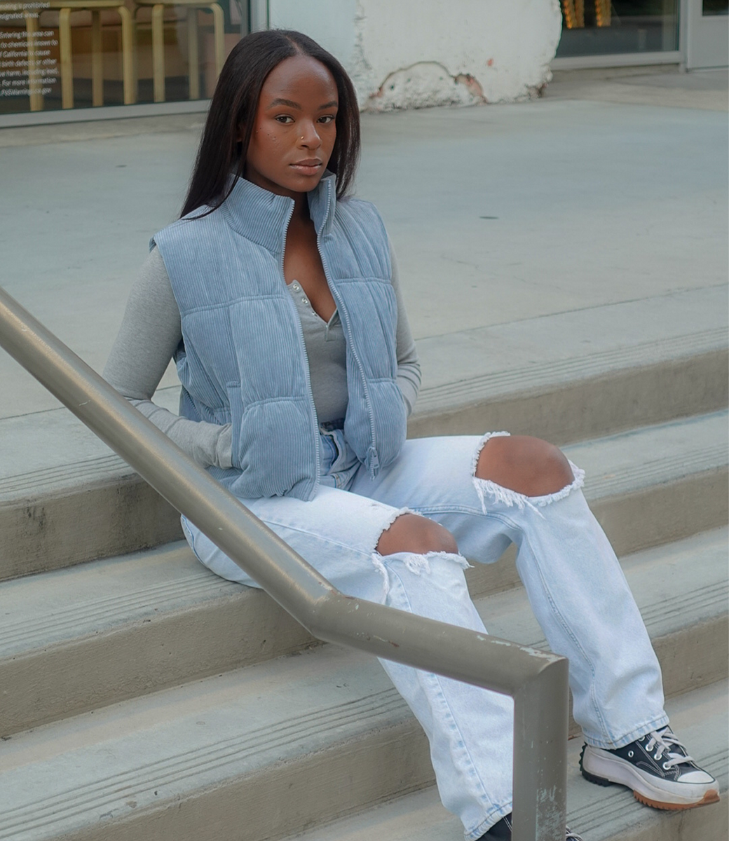 East Coast Corduroy Puffer Vest(Sky Blue) – MOUNTMARIAH