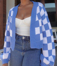 Load image into Gallery viewer, Check Mate Knitted Cardigan(Blue/White)