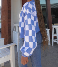 Load image into Gallery viewer, Check Mate Knitted Cardigan(Blue/White)