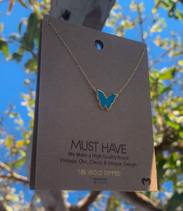 Gold Lined Turquoise Butterfly Necklace(Gold)