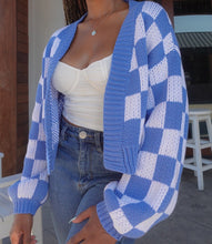 Load image into Gallery viewer, Check Mate Knitted Cardigan(Blue/White)