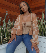 Load image into Gallery viewer, Check Mate Knitted Cardigan(Camel/Tan)