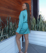 Load image into Gallery viewer, Eye Catcher Satin Dress(Deep Aqua Blue)