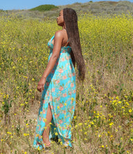 Load image into Gallery viewer, Field Of Gold Floral Maxi Dress(Lake Blue)