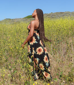 Field Of Gold Sunflower Maxi Dress(Black)