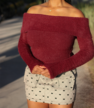 Load image into Gallery viewer, Merlot Muse Off Shoulder Fuzzy Sweater(Merlot)

