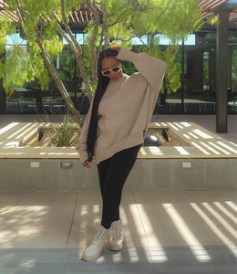 Oversized Side Slit Ribbed Sweater(Beige)