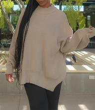 Load image into Gallery viewer, Oversized Side Slit Ribbed Sweater(Beige)
