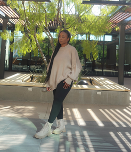 Oversized Side Slit Ribbed Sweater(Beige)