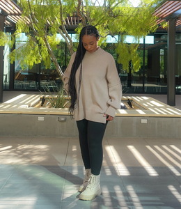 Oversized Side Slit Ribbed Sweater(Beige)