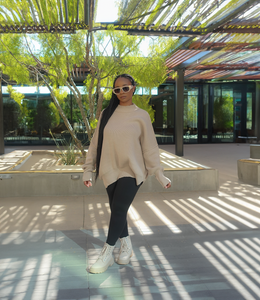 Oversized Side Slit Ribbed Sweater(Beige)