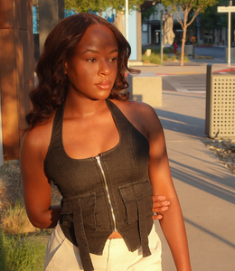 Denim Halter Top(Washed Black)